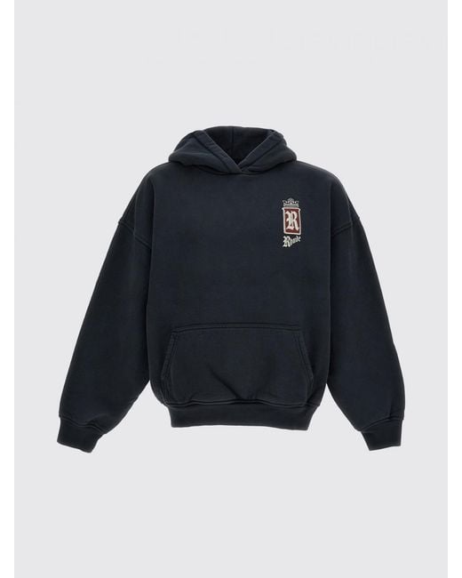 Rhude Blue Cotton Hoodie With Kangaroo Pocket And Contrasting Logo for men