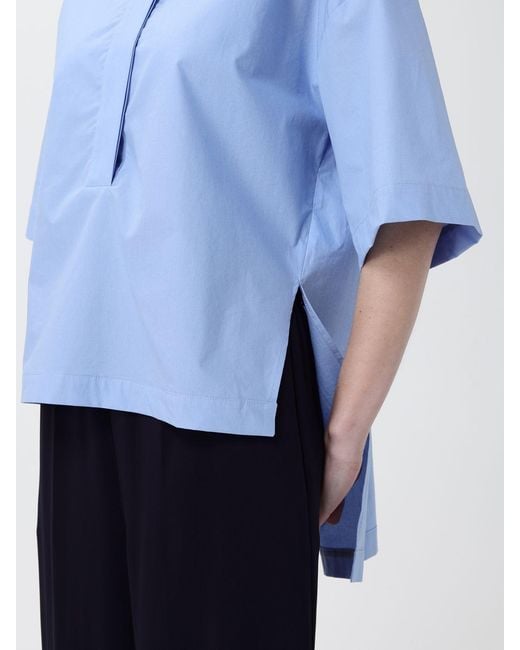 Liviana Conti Blue Cotton Poplin Shirt