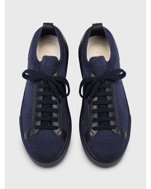 Doucal's Blue Technical Crochet Fabric And Leather Sneakers for men