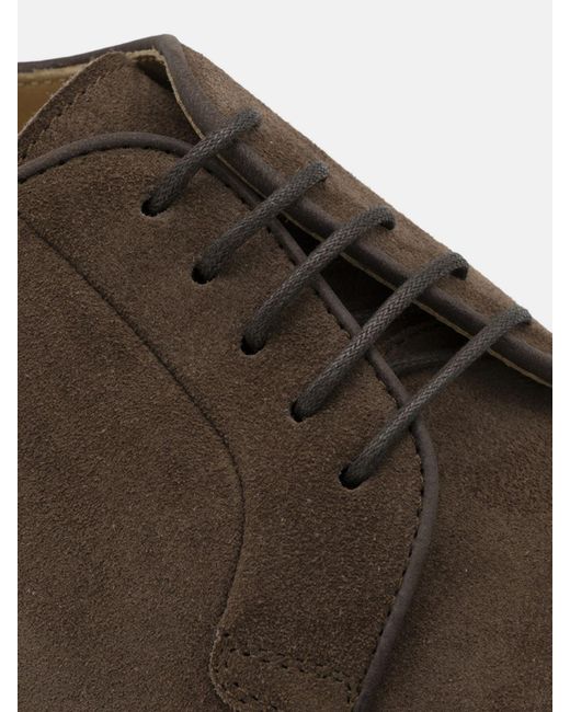 Brunello Cucinelli Brown Suede Calfskin Derby Shoes With Rubber Sole for men