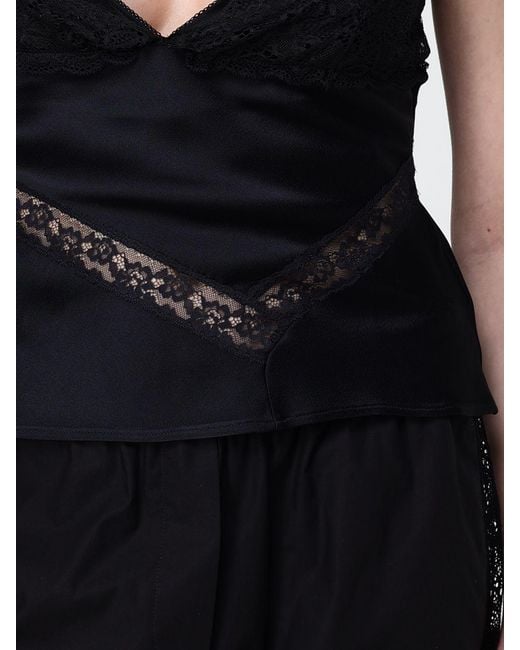 MSGM Black Satin And Lace Top