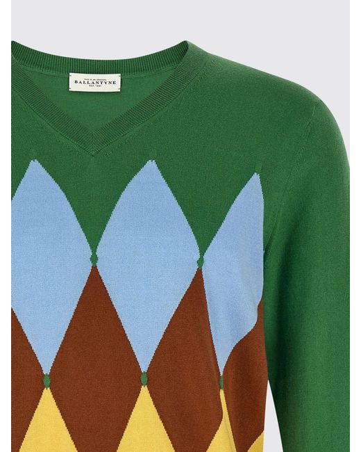 Ballantyne Green Diamond Pattern Cotton And Cashmere Pullover for men