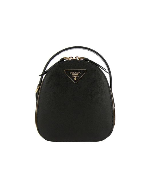 Prada Black Odette Mini Backpack In Saffiano Leather With Triangular Logo
