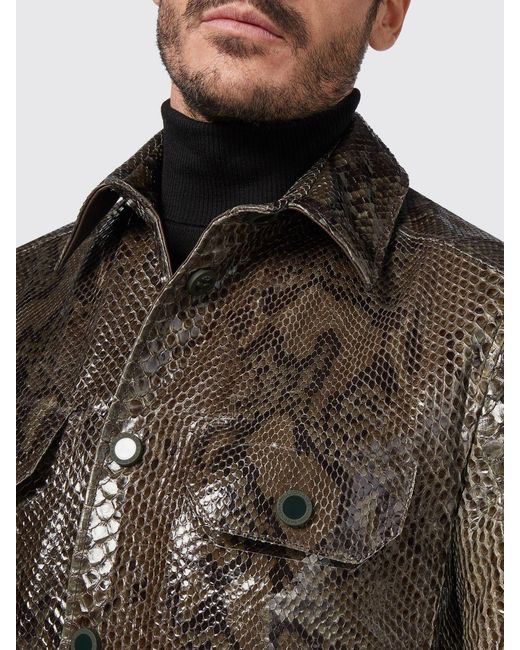 Billionaire Gray Python Print Leather Shirt for men