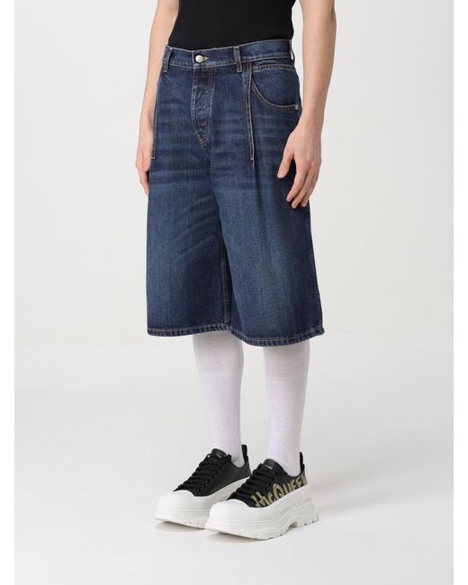 McQueen Blue Denim Bermuda for men