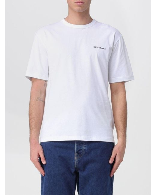 Belstaff White Cotton T-Shirt With Logo for men