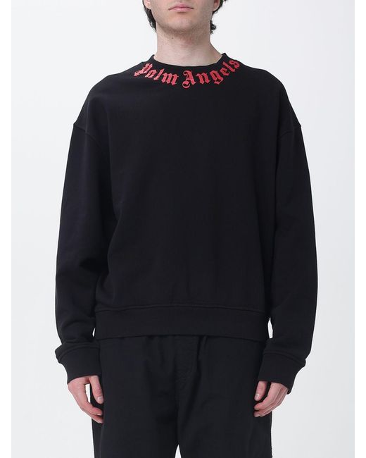 Palm Angels Blue Cotton Hoodie With Logo Print for men