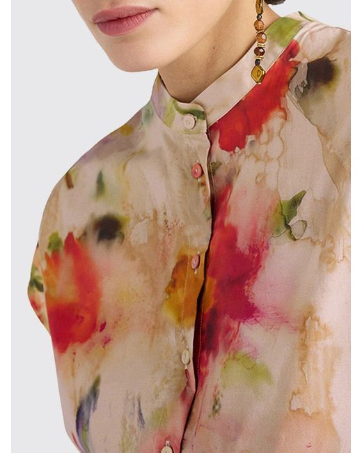 Momoní Multicolor MomonÌ Floral Print Relaxed Fit Cotton Shirt With Korean Collar