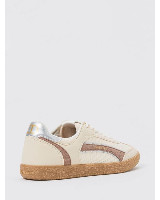 Twinset Natural Mesh And Faux Leather Sneakers