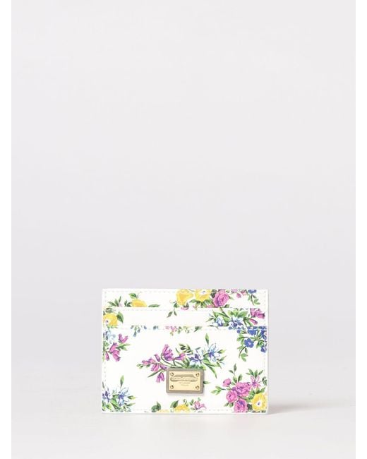 Dolce & Gabbana White Dolce &Amp Gabbana Leather Card Holder With Floral Print