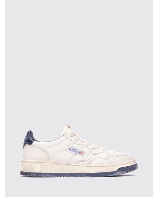 Autry White Medalist Low Super Vintage Calfskin Sneakers With Worn Effect for men
