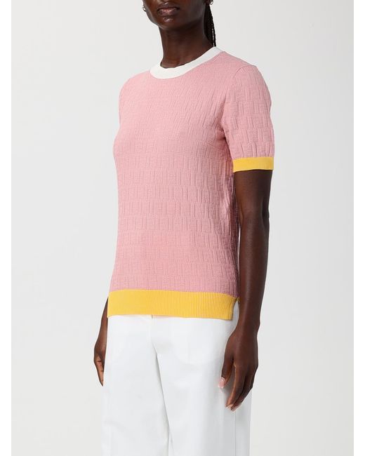 Fendi Pink Cotton And Silk Crew Neck Pullover