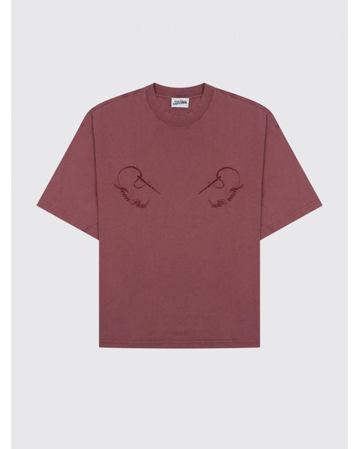 Jean Paul Gaultier Red Organic Cotton T-Shirt With Dropped Shoulders And Tonal Logo