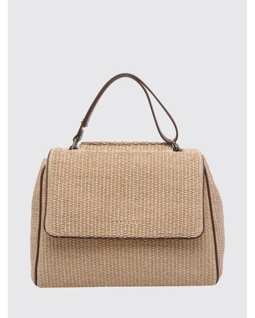 Orciani Natural Sveva Medium Raffia Handbag With Adjustable Shoulder Strap