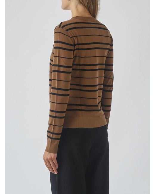 Max Mara Brown Striped Virgin Wool Crewneck Jumper