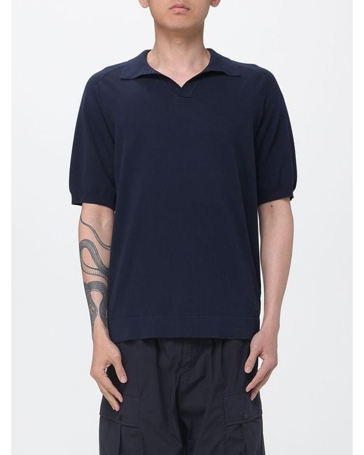 C P Company Blue Cotton Knit Polo Shirt for men