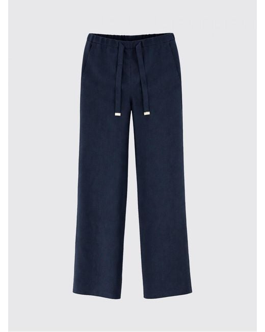 Max Mara Blue Linen Wide-Leg Trousers
