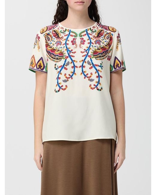 Etro Natural Silk T-Shirts With Paisley Print