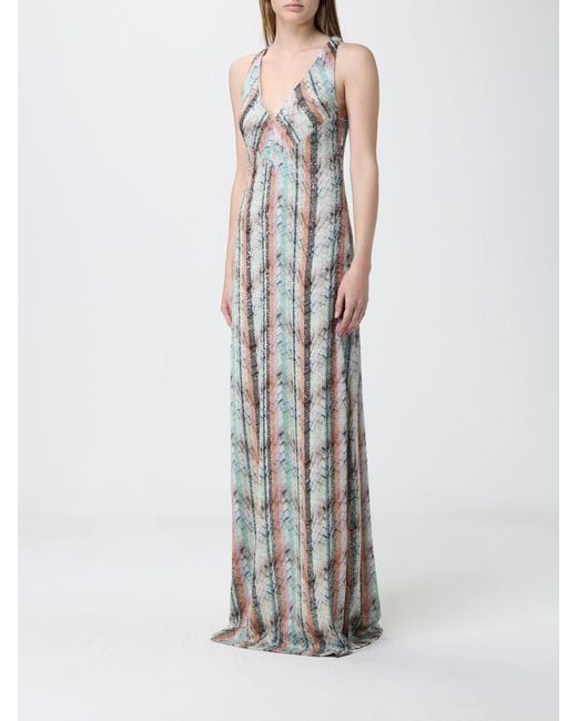 Missoni White Long Lurex Viscose Dress With Zig-Zag Motif