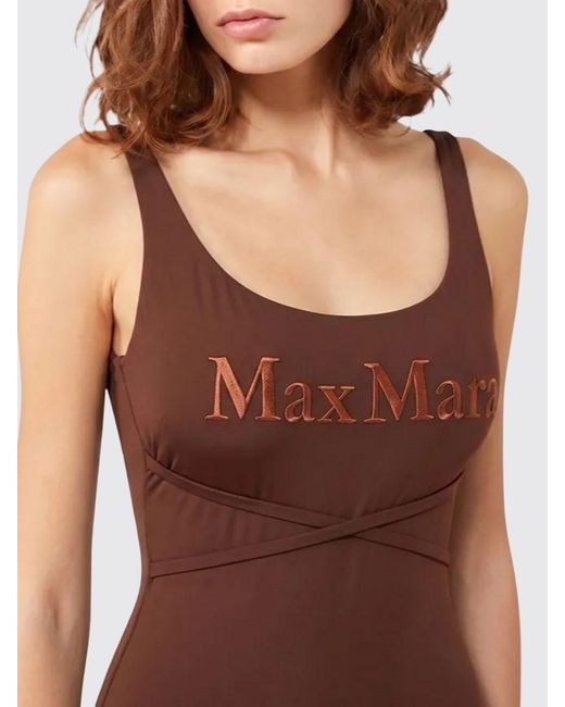 Max Mara White One-Piece Swimsuit With Flocked Logo And Tie-Waist Belt
