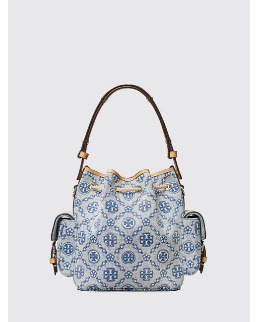 Tory Burch Blue T Monogram Jacquard Denim Bucket Bag