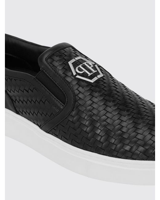 Philipp Plein White Monogram Woven Leather Slip-On Trainers With Hexagon Logo for men