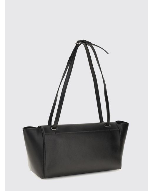 SAVETTE Black Symmetry Smooth Calfskin Shoulder Bag With Metallic Clasp