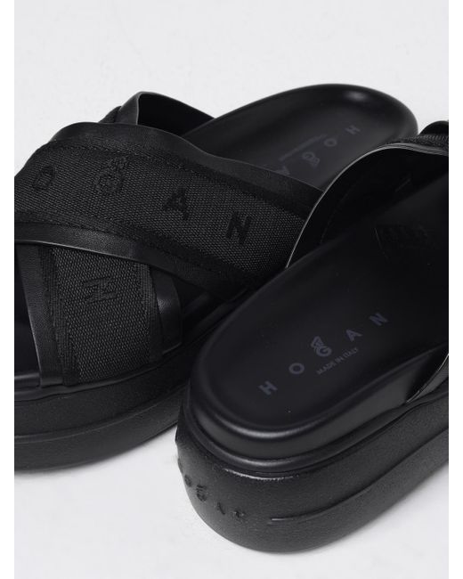 Hogan Black Platform Crossstrap Sandals