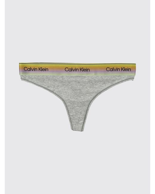 Calvin Klein Gray Stretch Cotton And Modal Thong With Jacquard Logo Waistband