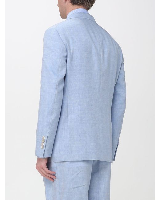 Brunello Cucinelli Blue Single-Breasted Linen Blazer for men
