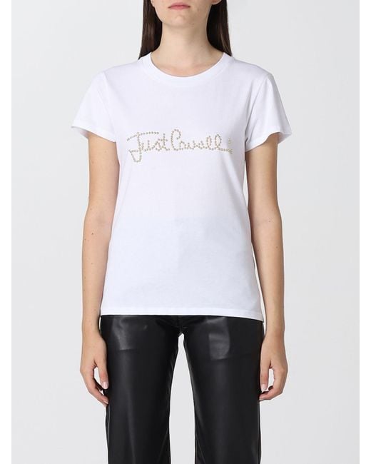 Just Cavalli T-shirt With Stud Logo in White | Lyst