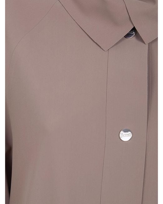 Herno Gray Single-Breasted Knee-Length Jersey Trench Coat With Classic Collar