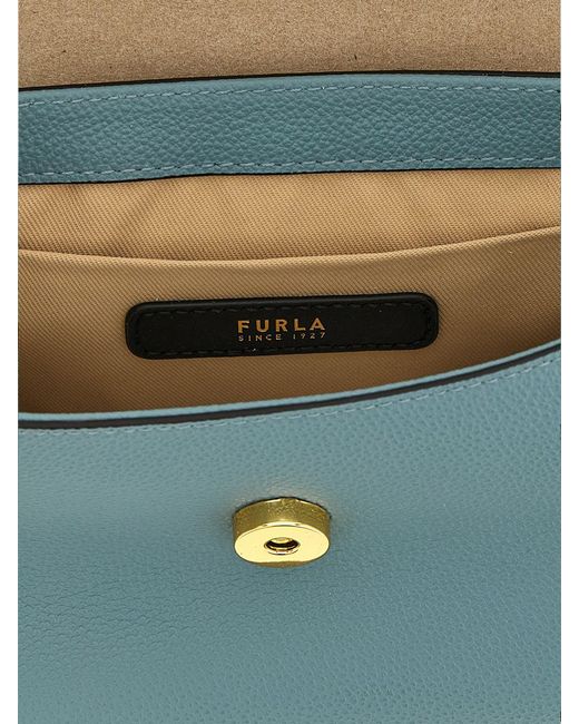 Furla Blue Moonlight Small Grained Leather Handbag With Shoulder Strap