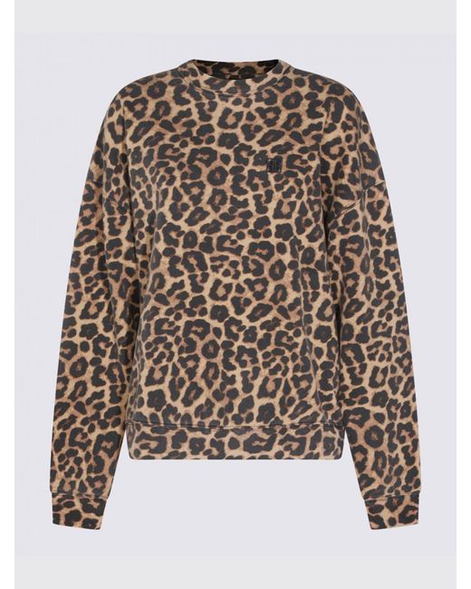 Anine Bing Blue All-Over Animal Print Cotton Crewneck Sweatshirt