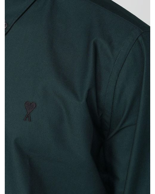 Camisa De Algodón Con Cuello Button-Down Y Logo Bordado AMI de hombre de color Blue