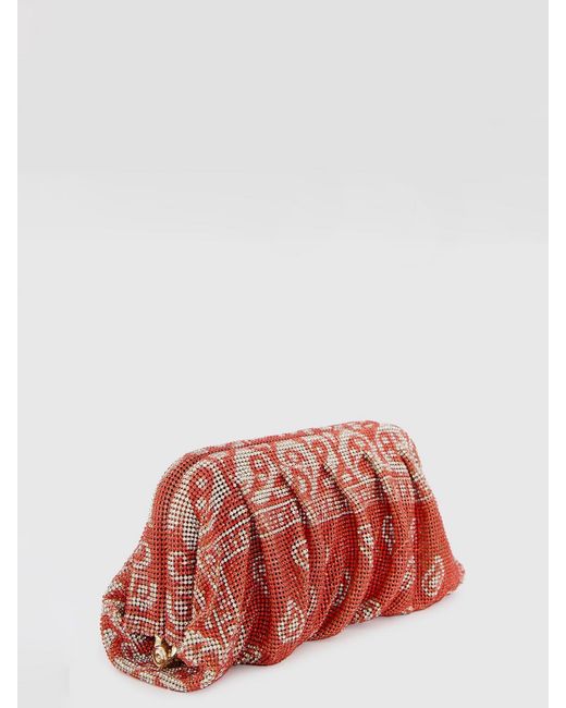 Benedetta Bruzziches Red Venus Draped Crystal Clutch Bag With Shoulder Strap