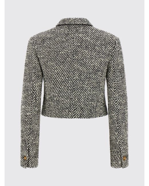 Versace Gray Cropped Single-Breasted Virgin Wool Blazer With Chevron Pattern
