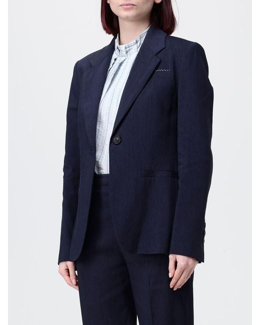 Tela Blue Linen Blend Single-Breasted Blazer