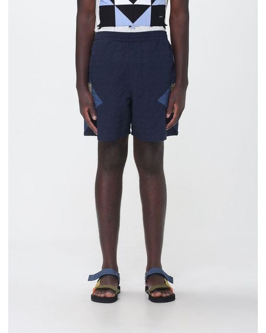 A.P.C. Blue Quilted Cotton And Linen Connor Shorts for men