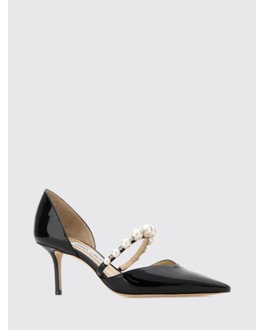 Jimmy Choo White Aurelie Patent Leather Pumps With Pearls And Stiletto Heel