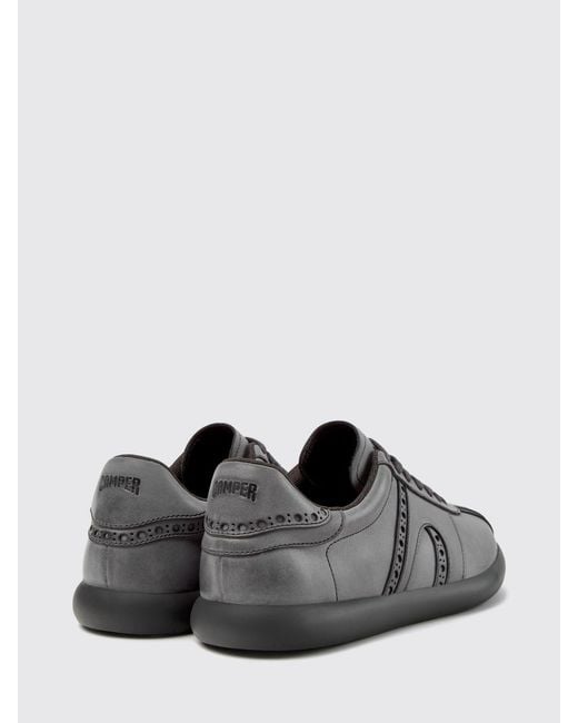 Camper Gray Twins Calfskin Leather Trainers With Brogue Detailing And Tonal Logo for men