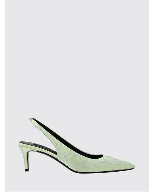 Philipp Plein White Satin Slingback Pumps With Hexagon Logo And Mid Heel