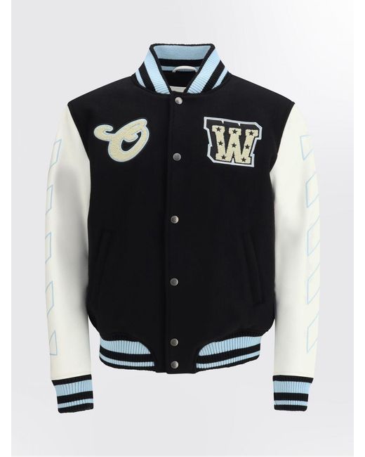 Off-White c/o Virgil Abloh Blue Wool Blend Varsity Jacket for men
