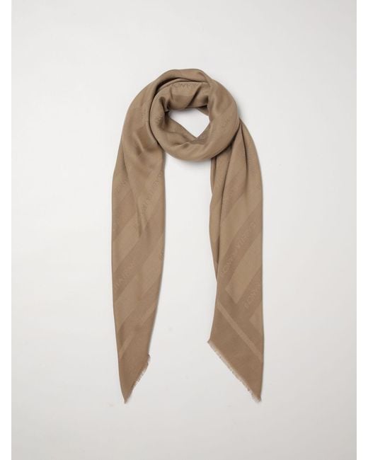 Elisabetta Franchi Natural Viscose Blend Scarf With Jacquard Logo