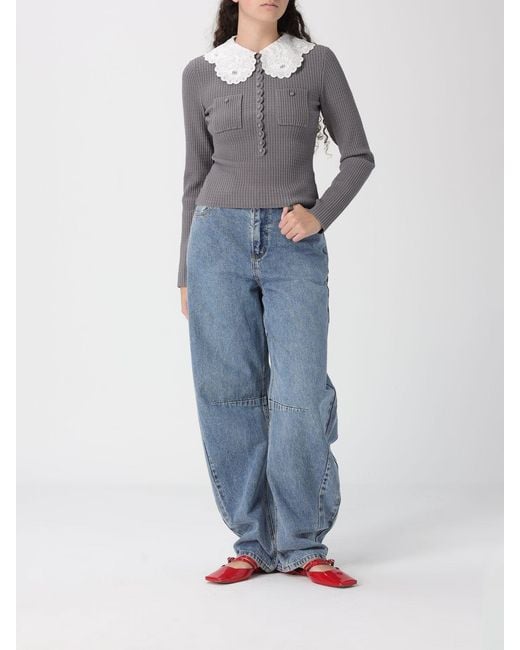 Self-Portrait Gray Cotton Knit Top
