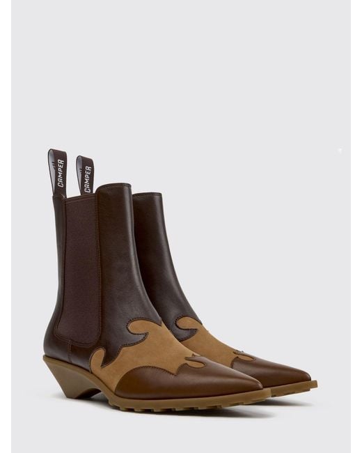 Camper Brown Anita Bicolour Suede And Smooth Leather Chelsea Ankle Boots