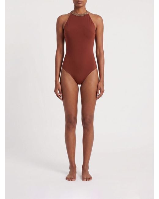 Brunello Cucinelli Red Stretch Polyamide One-Piece Swimsuit