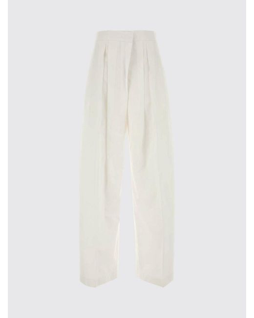 Jil Sander White Cotton And Silk Straight Trousers