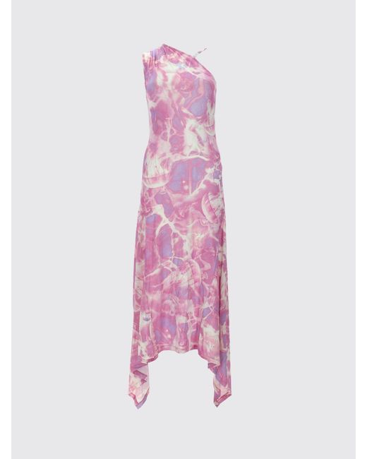 Versace Jeans Couture Pink One-Shoulder Abstract Print Viscose Midi Dress