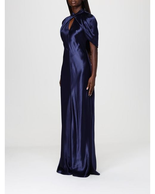 Alberta Ferretti Blue Long Satin Dress